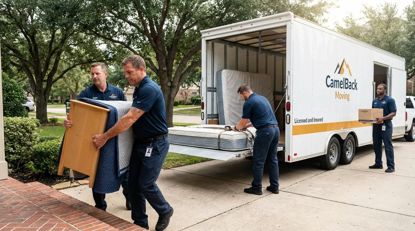 Crew loading residential truck for cross-state move from South Berwick, ME