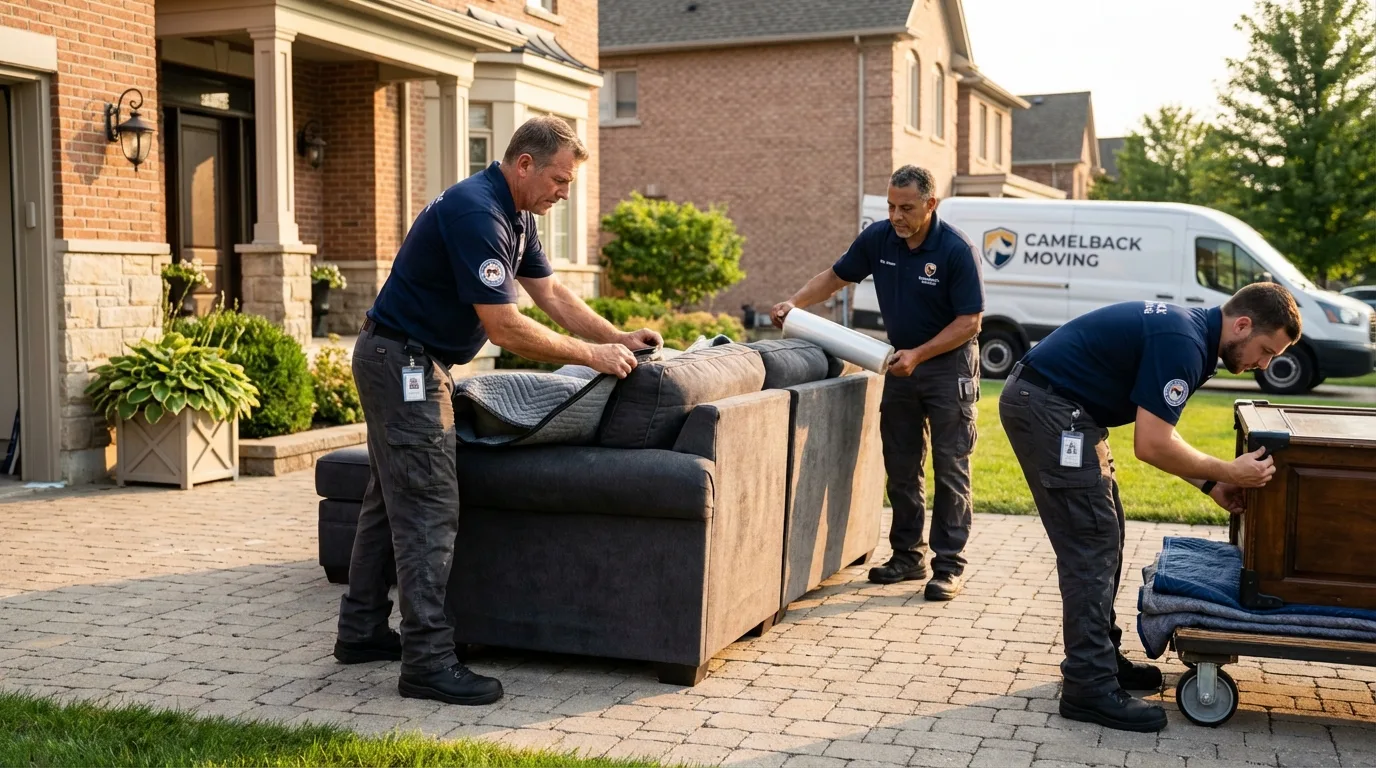 Large estate moving crew wrapping furniture in South Berwick, ME