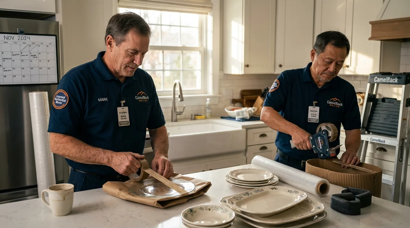 Professional crew packing kitchen dishware in South Berwick, ME